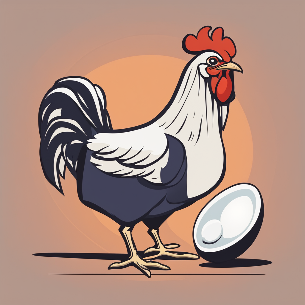 a chicken laying an egg