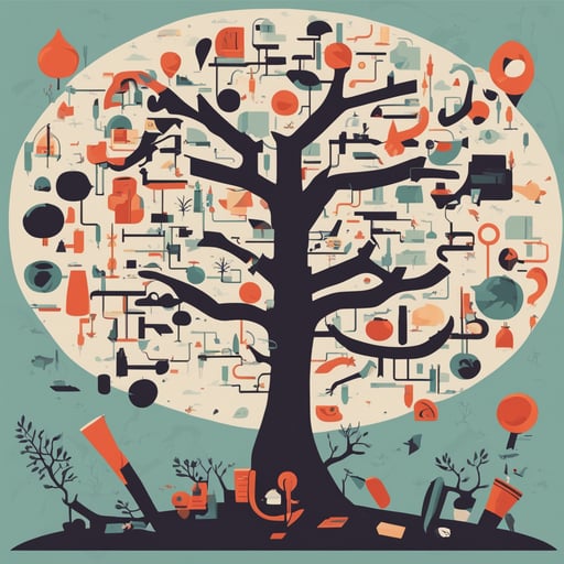 a tree with different objects in its branches