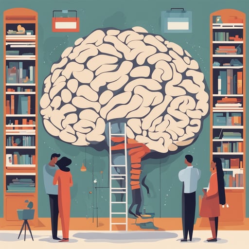 researches standing in front of a gigantic brain