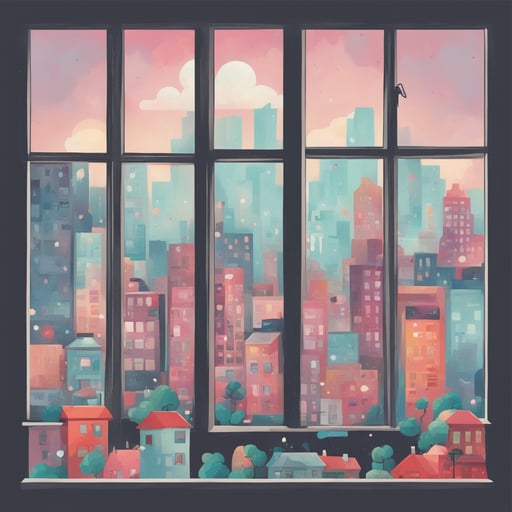 a window with a view of a city
