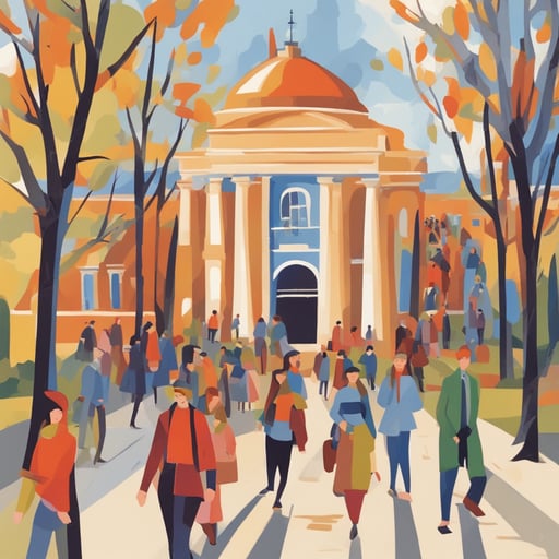 people walking in a college campus