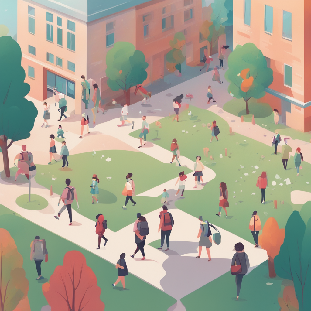 people walking in a college campus