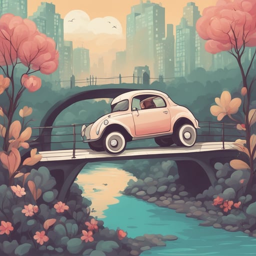 a car driving on a bridge