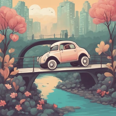 a car driving on a bridge