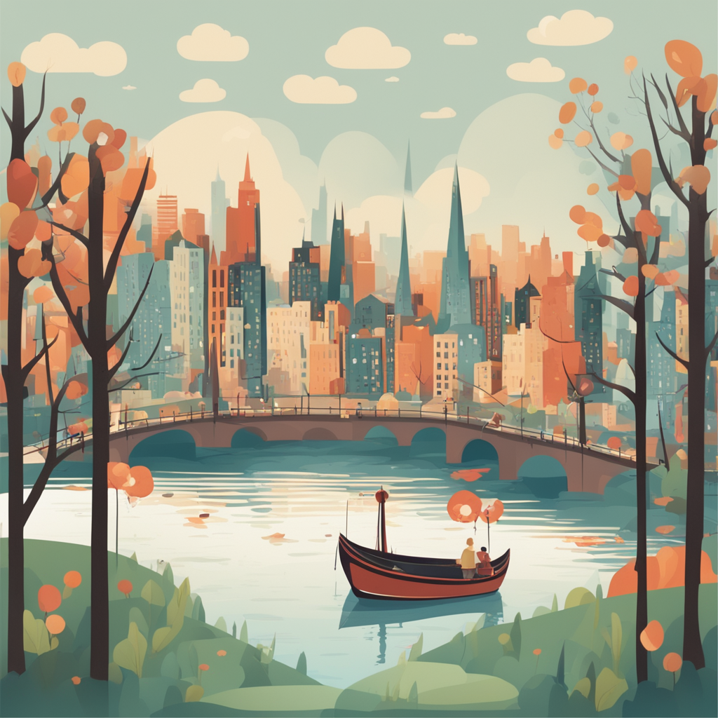 a cityscape with a river