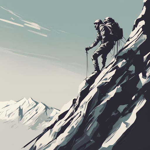 a mountain climber reaching the top of a mountain