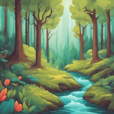 a forest with a river