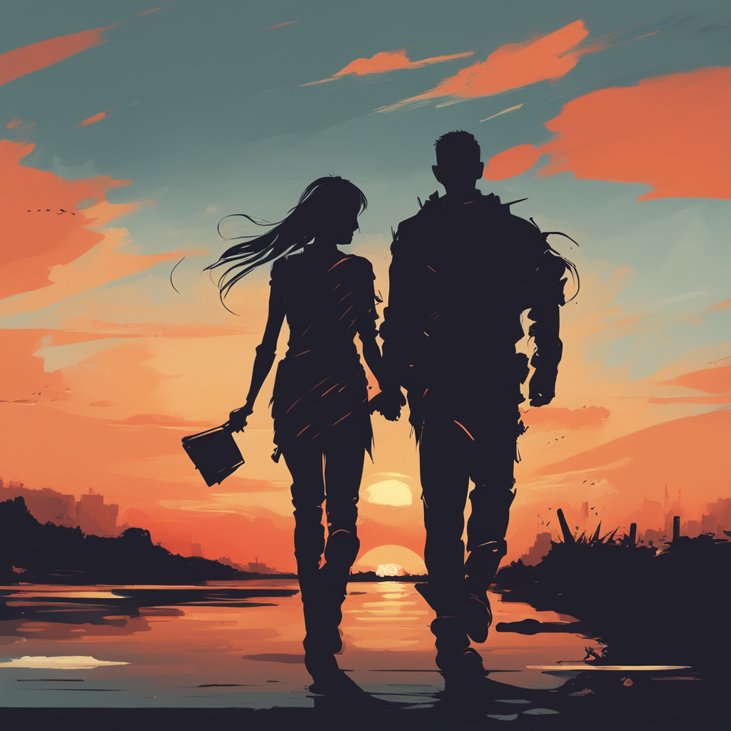 a couple walking together at the sunset