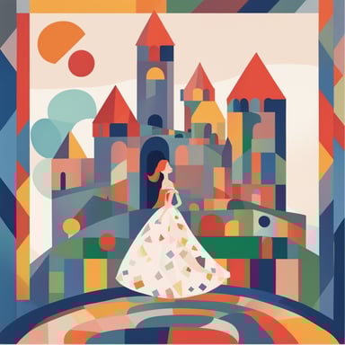 a princess standing in front of a castle