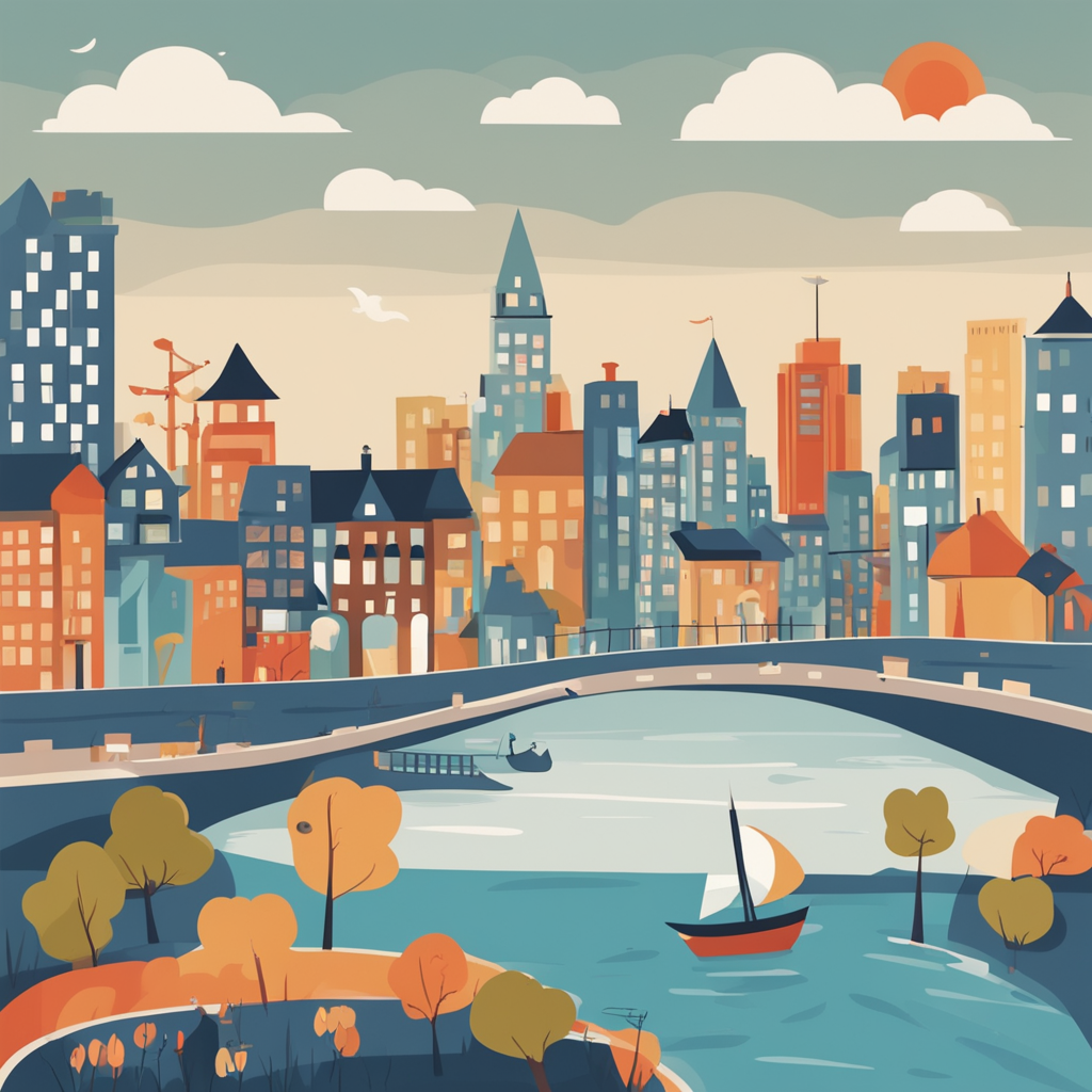 a cityscape with a river