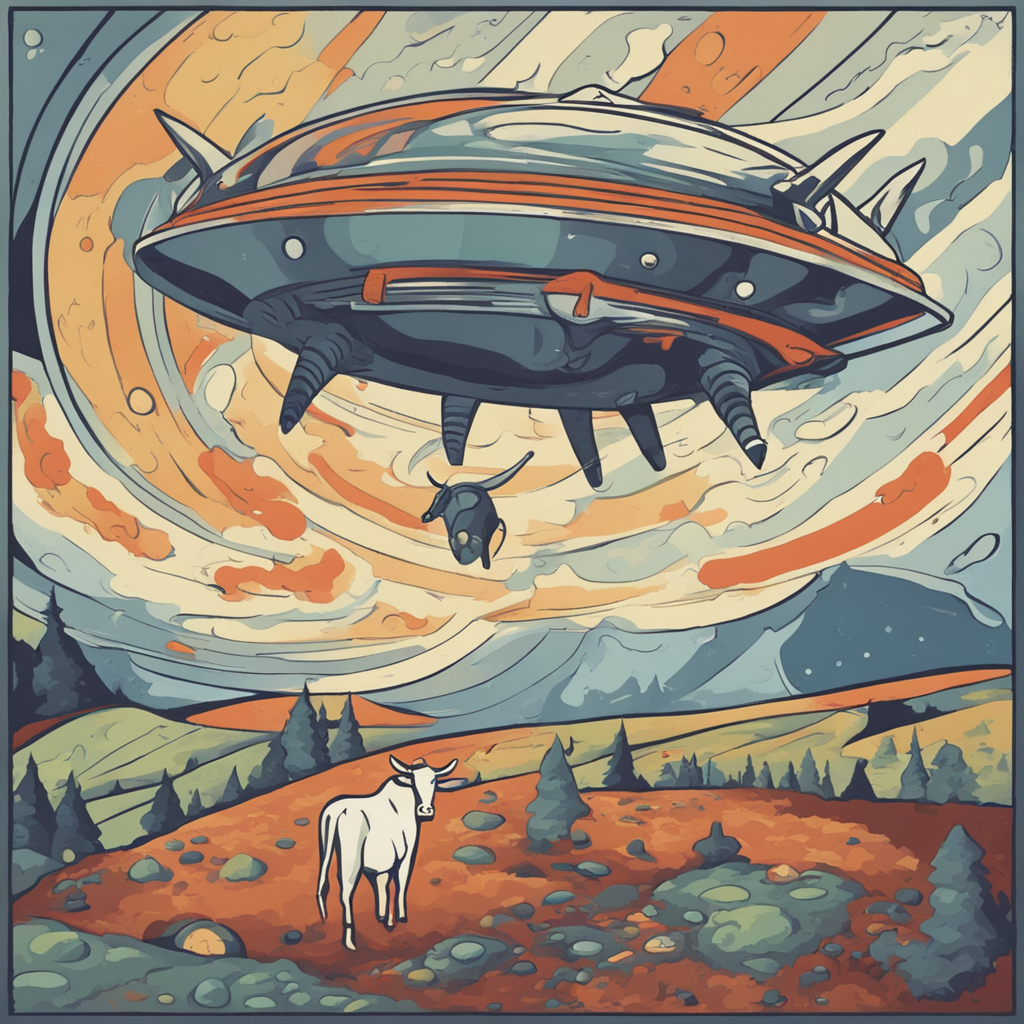 an alien spaceship abducting a cow