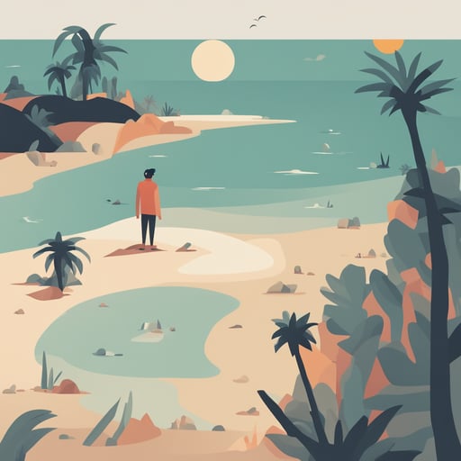 a person stranded on a desert island