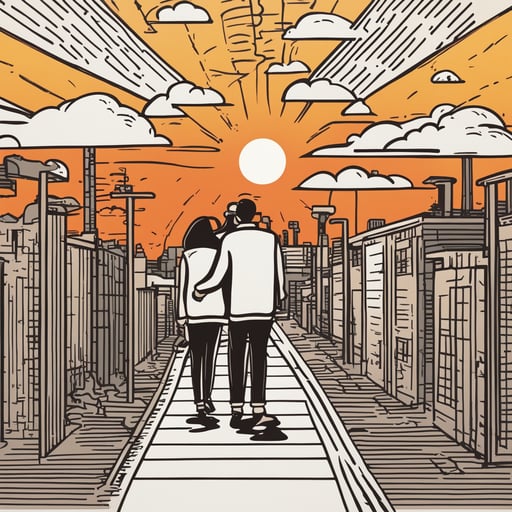 a couple walking together at the sunset