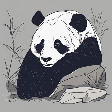 a panda sleeping on a rock
