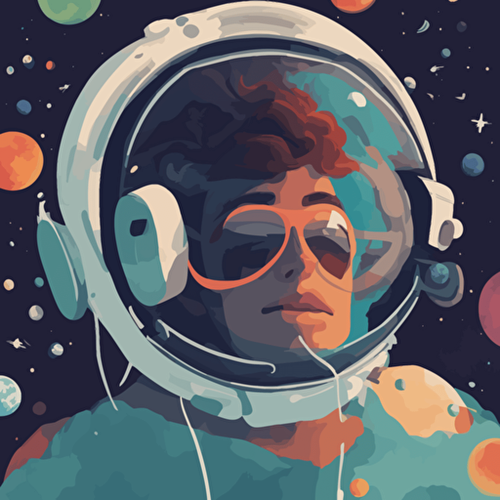 a person with vr headset floating in space