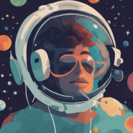 a person with vr headset floating in space