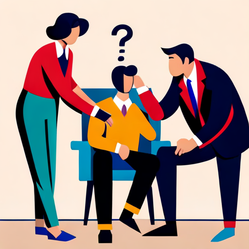 people pondering a question with question marks floating