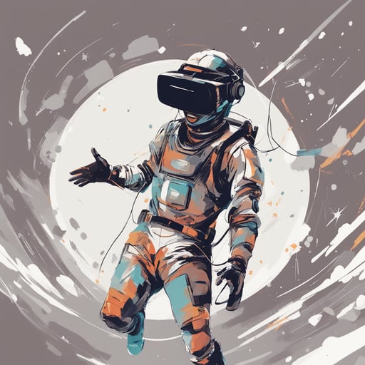 a person with vr headset floating in space