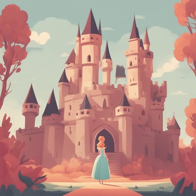 a princess standing in front of a castle
