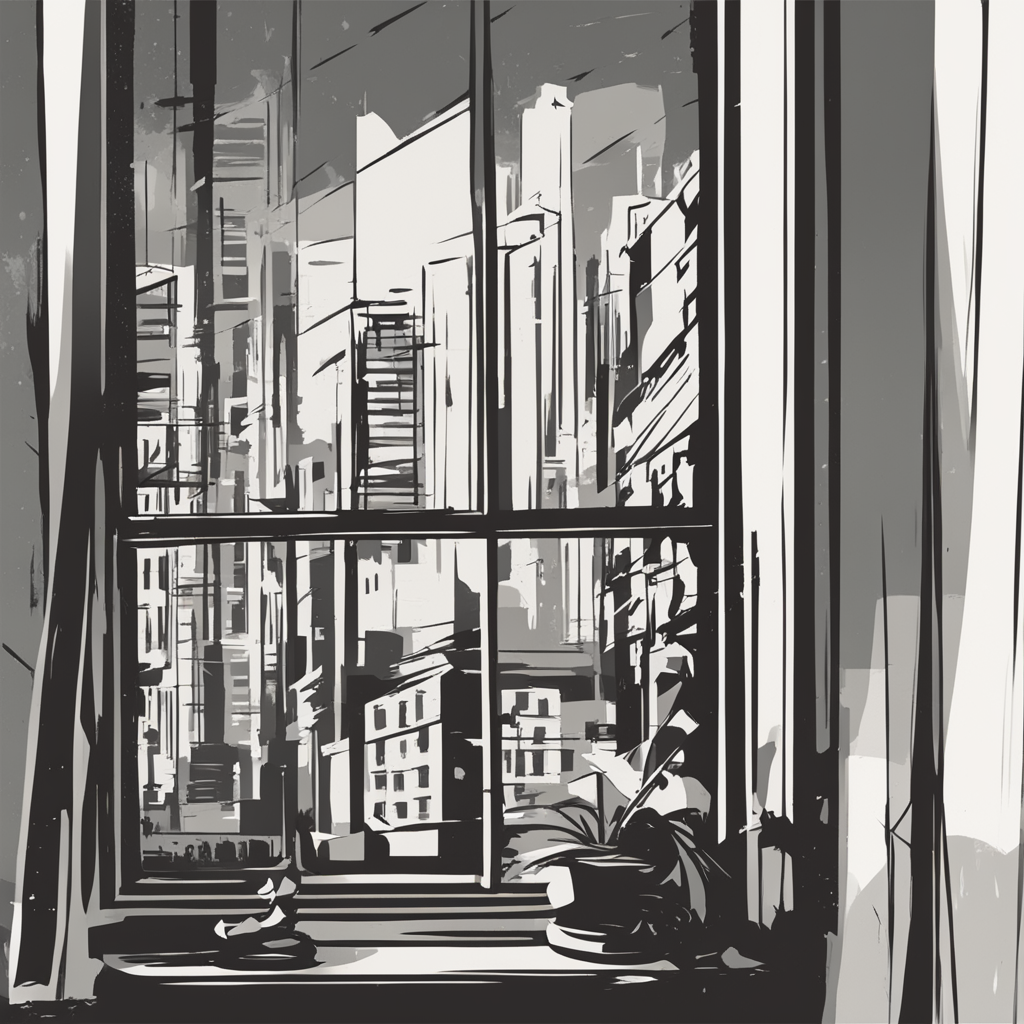 a window with a view of a city