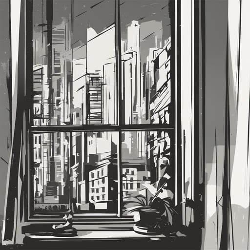 a window with a view of a city