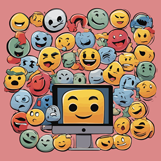 a computer screen with large emojis coming out of it
