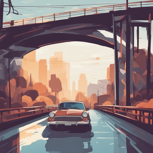 a car driving on a bridge