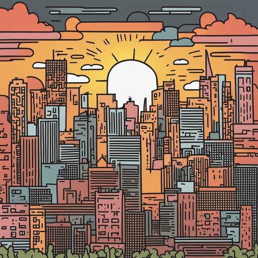 a sunsetting over a city