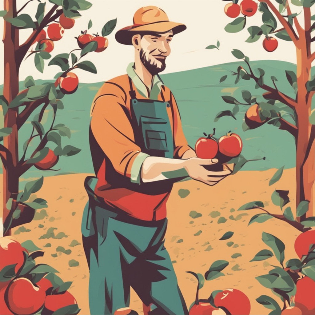 a farmer picking apples