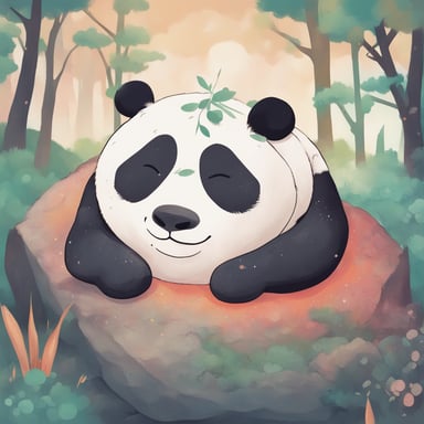 a panda sleeping on a rock