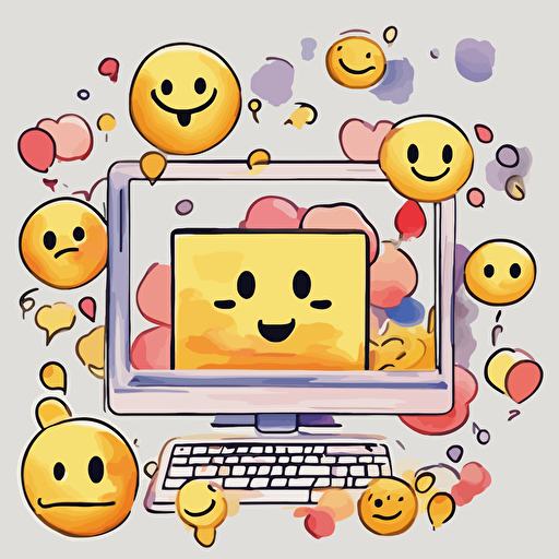 a computer screen with large emojis coming out of it