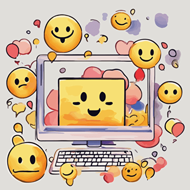 a computer screen with large emojis coming out of it