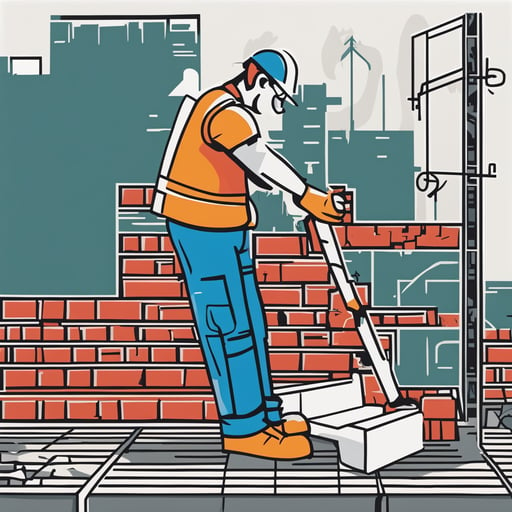 a construction worker putting down bricks