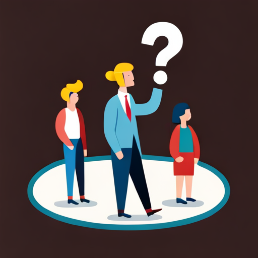 people pondering a question with question marks floating