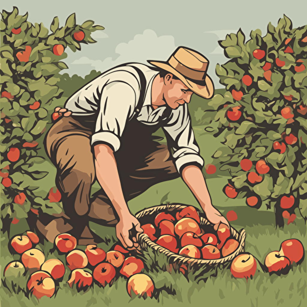 a farmer picking apples