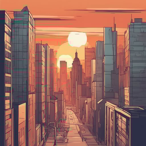 a sunsetting over a city