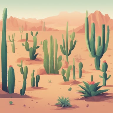 a collection of cacti in the desert