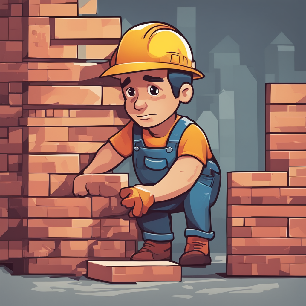 a construction worker putting down bricks