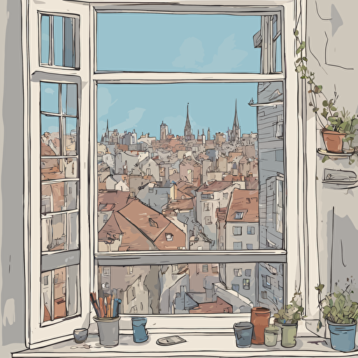 a window with a view of a city