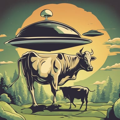 an alien spaceship abducting a cow