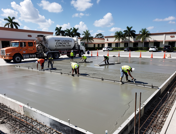 Commercial concrete parking lot poured by Fort Lauderdale Concrete contractors