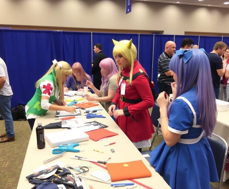 Cosplay workshop creating anime costumes at Cosplayer From The Wastelands headquarters