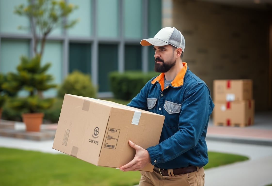 Delivery professional carrying boxes