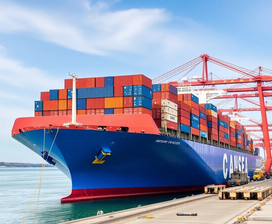 Container ship at port representing sea freight services