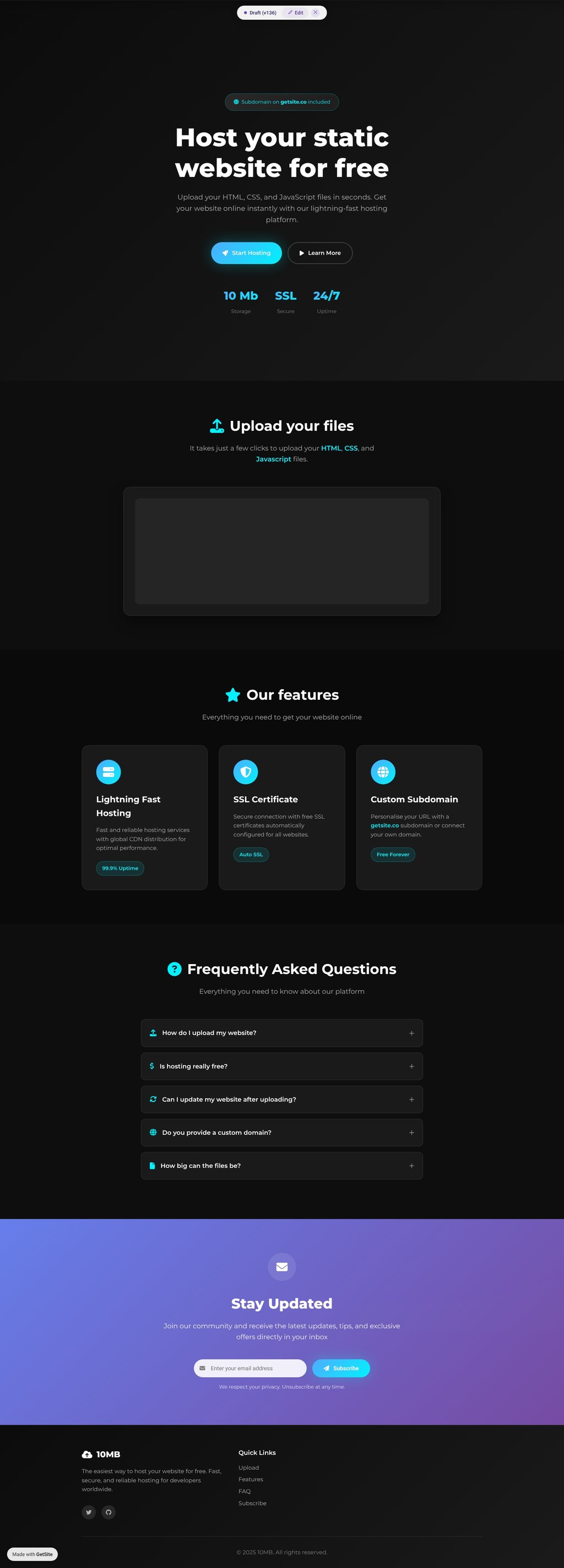 Host Your Website for Free with 10MB
