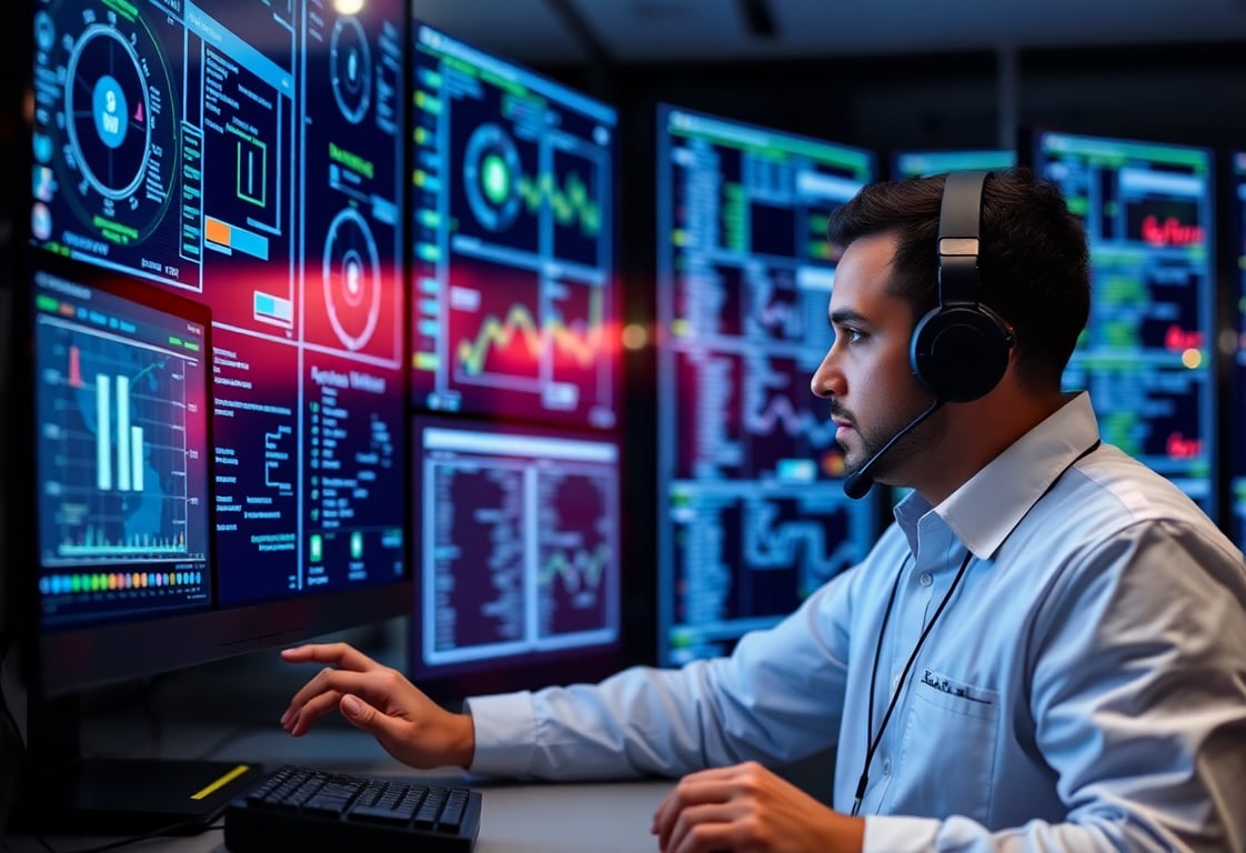 Cybersecurity expert monitoring security systems