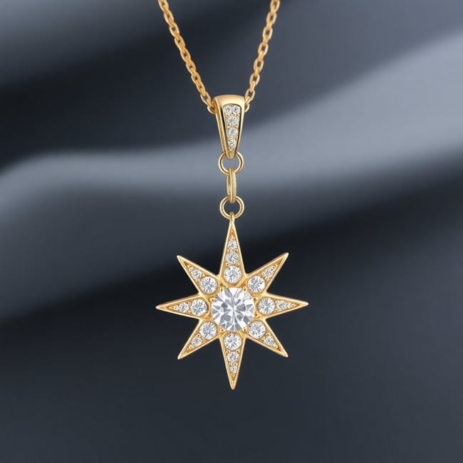 Diamond-Studded Gold Star Pendant Necklace