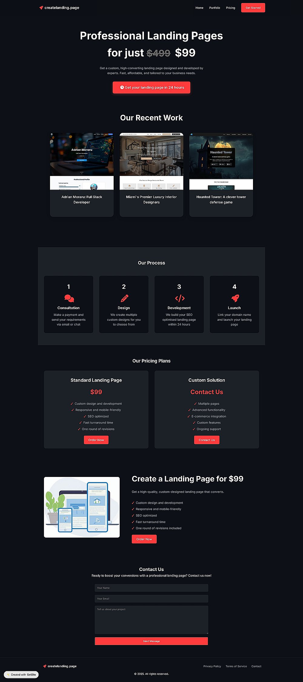 Professional Landing Pages for $99