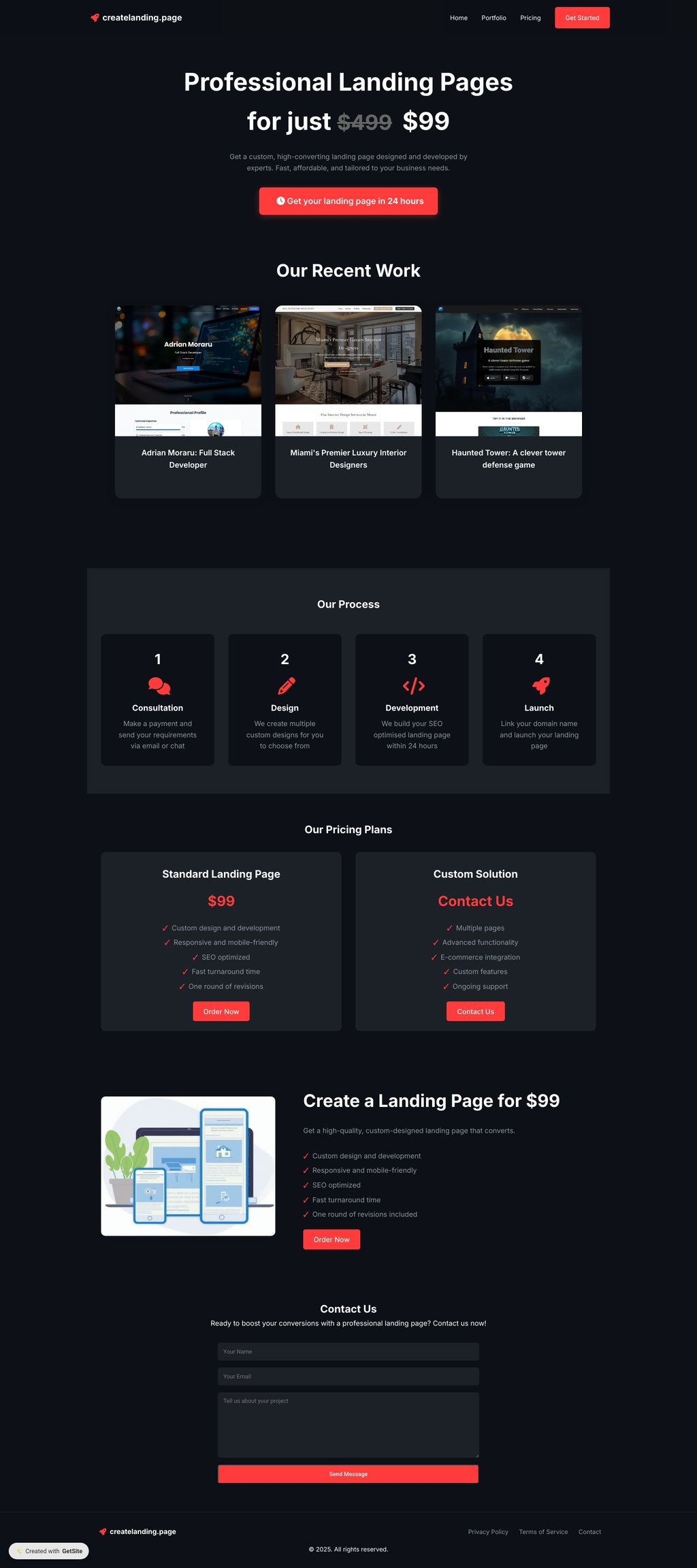 Professional Landing Pages for $99