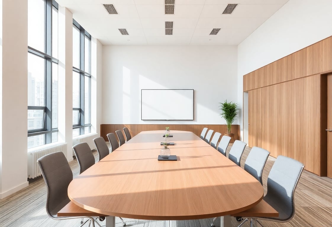 Modern conference room with minimalist design and natural lighting at RigaEventHub